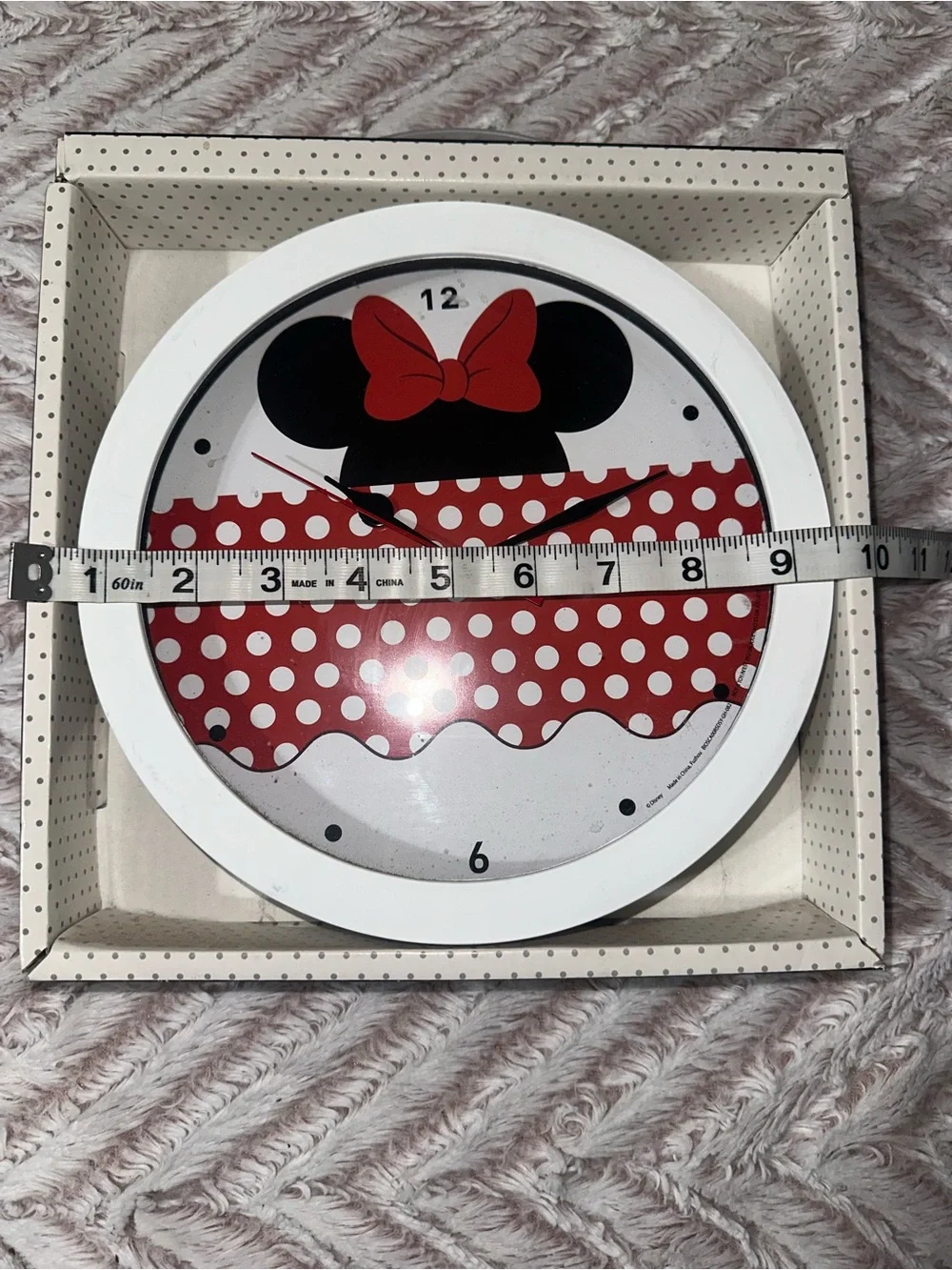 Disney Minnie Mouse Red White Polka Dot Wall Clock with White Frame